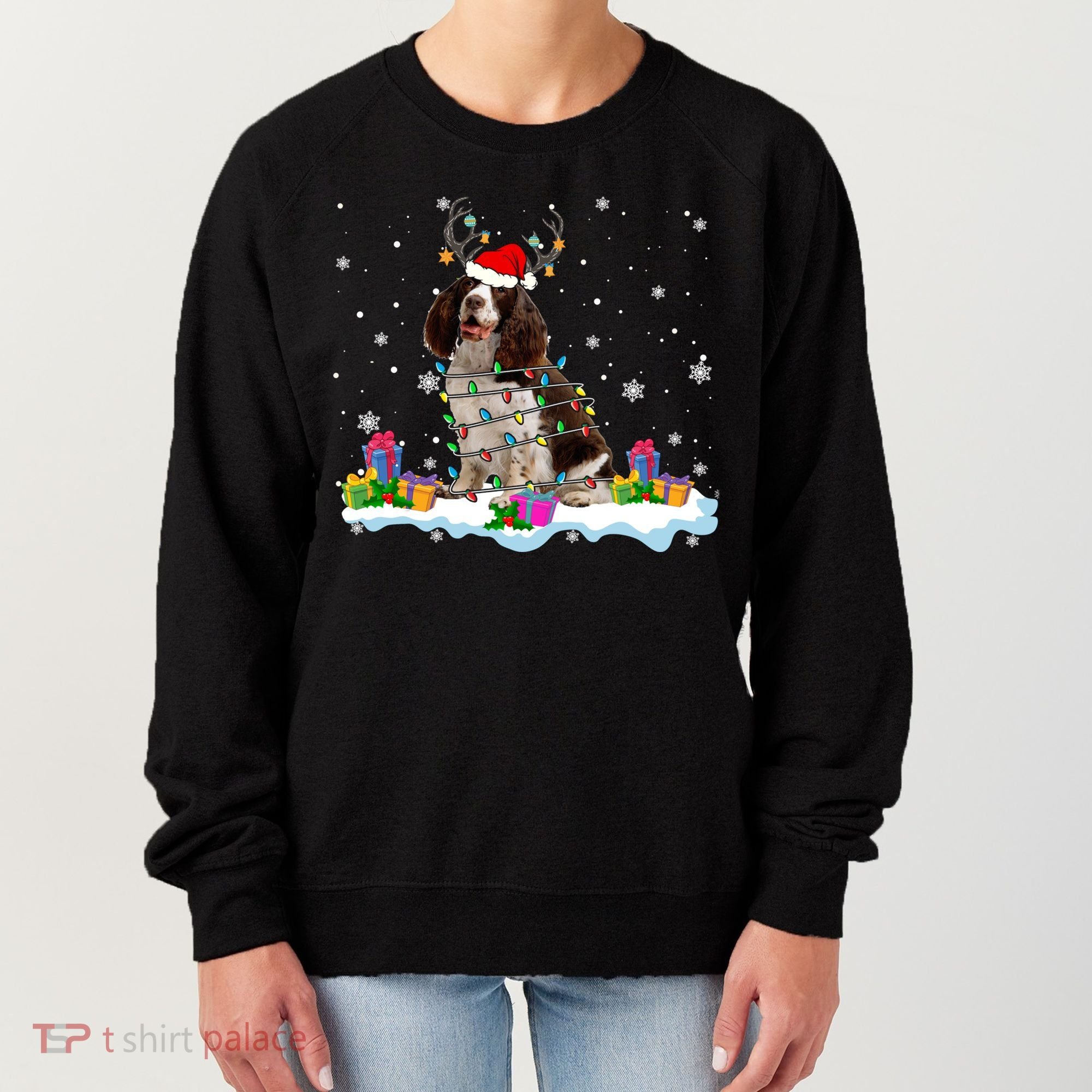 Santa English Springer Spaniel Christmas Santa Reindeer Dog Great Gift Women's Sweatshirt