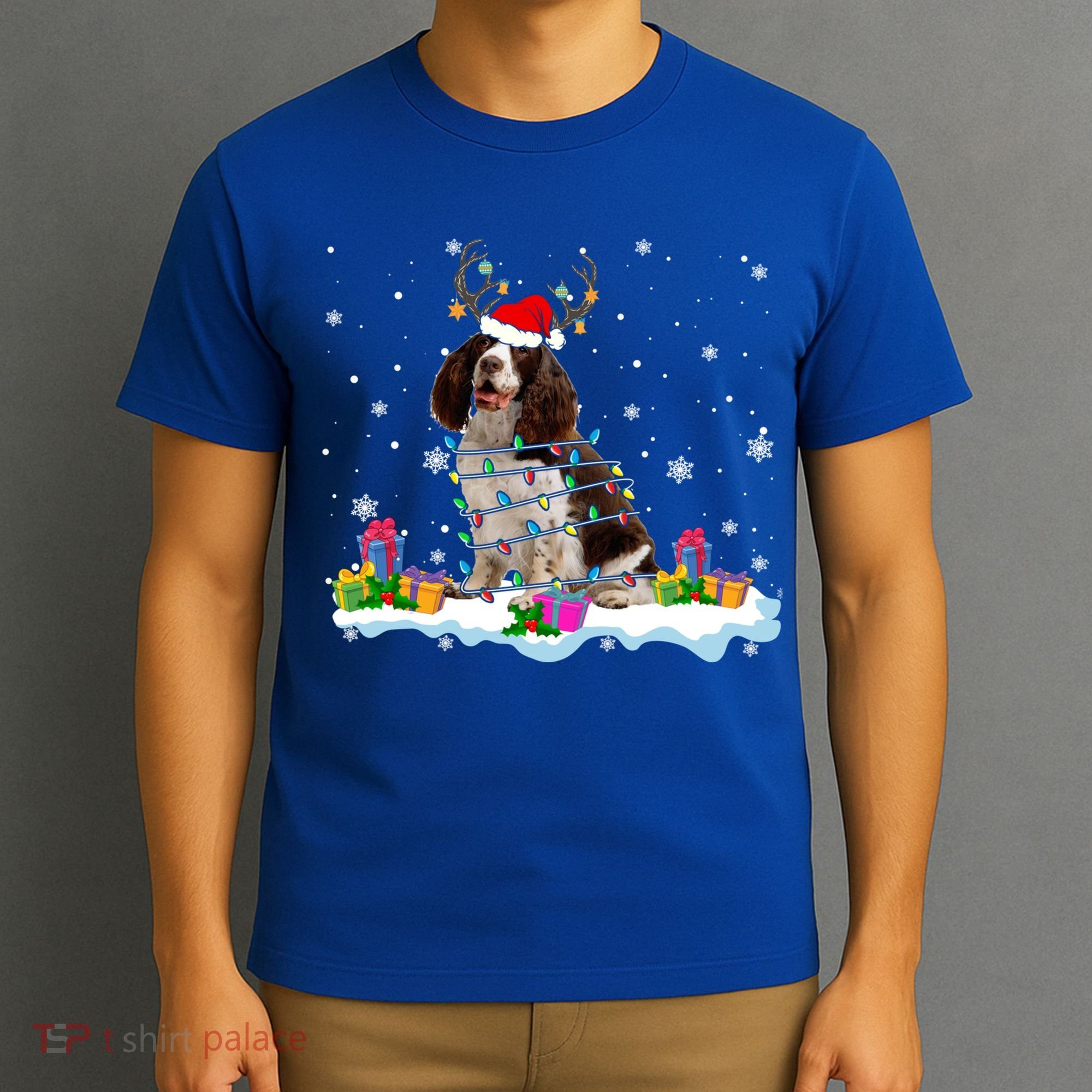 Santa English Springer Spaniel Christmas Santa Reindeer Dog Great Gift T-Shirt