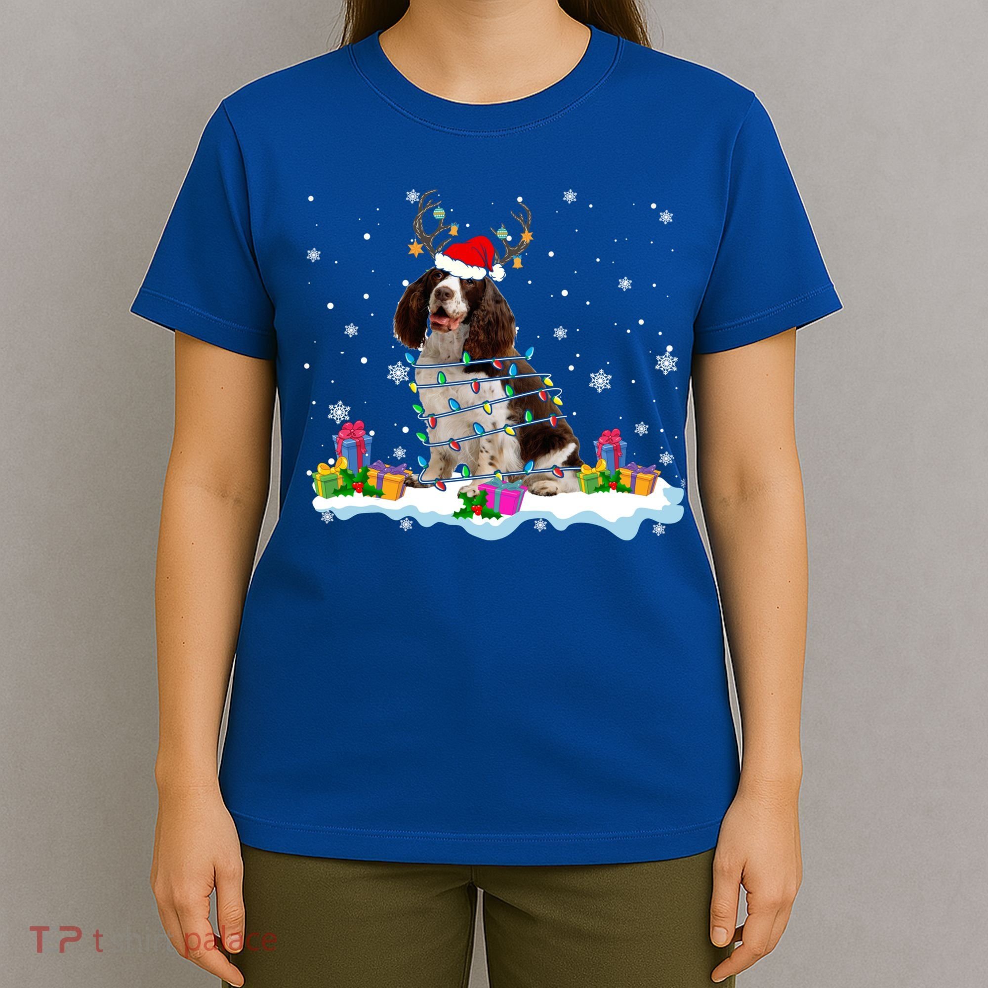 Santa English Springer Spaniel Christmas Santa Reindeer Dog Great Gift T-Shirt