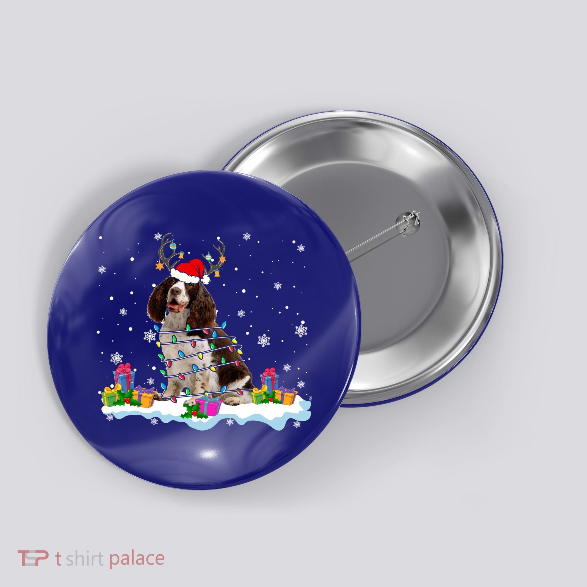 Santa English Springer Spaniel Christmas Santa Reindeer Dog Great Gift Button