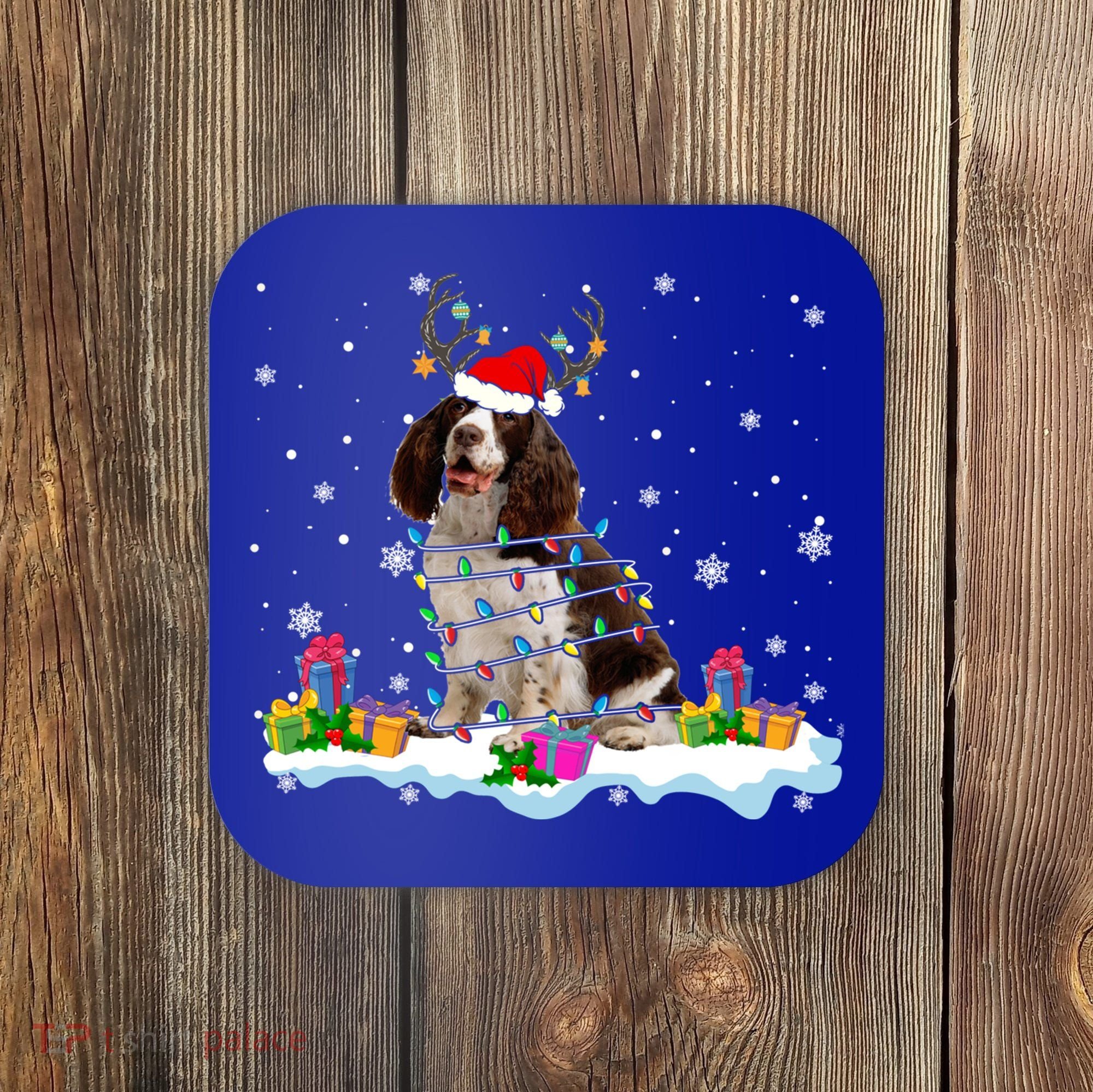 Santa English Springer Spaniel Christmas Santa Reindeer Dog Great Gift Coaster