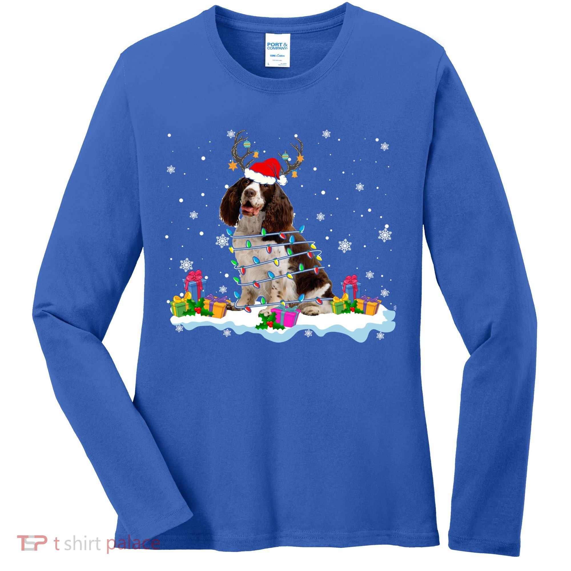 Santa English Springer Spaniel Christmas Santa Reindeer Dog Great Gift Women's Long Sleeve Shirt