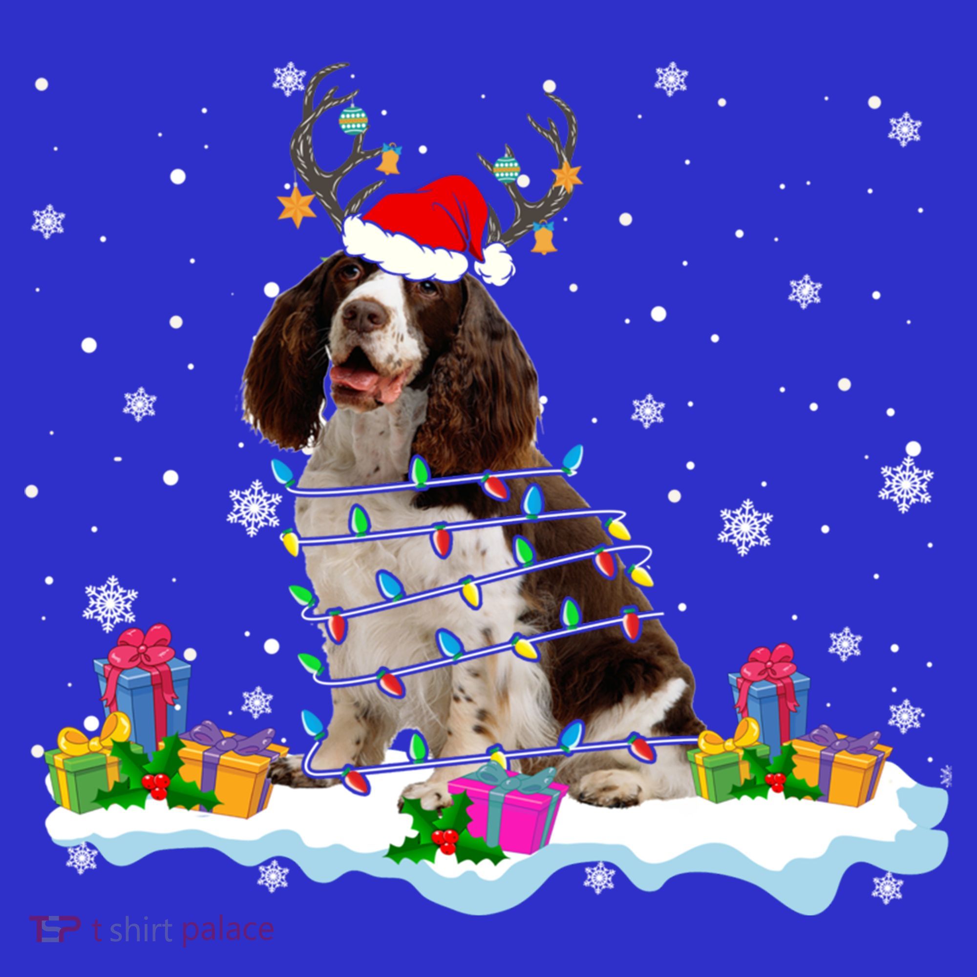 Santa English Springer Spaniel Christmas Santa Reindeer Dog Great Gift Women's Long Sleeve Shirt