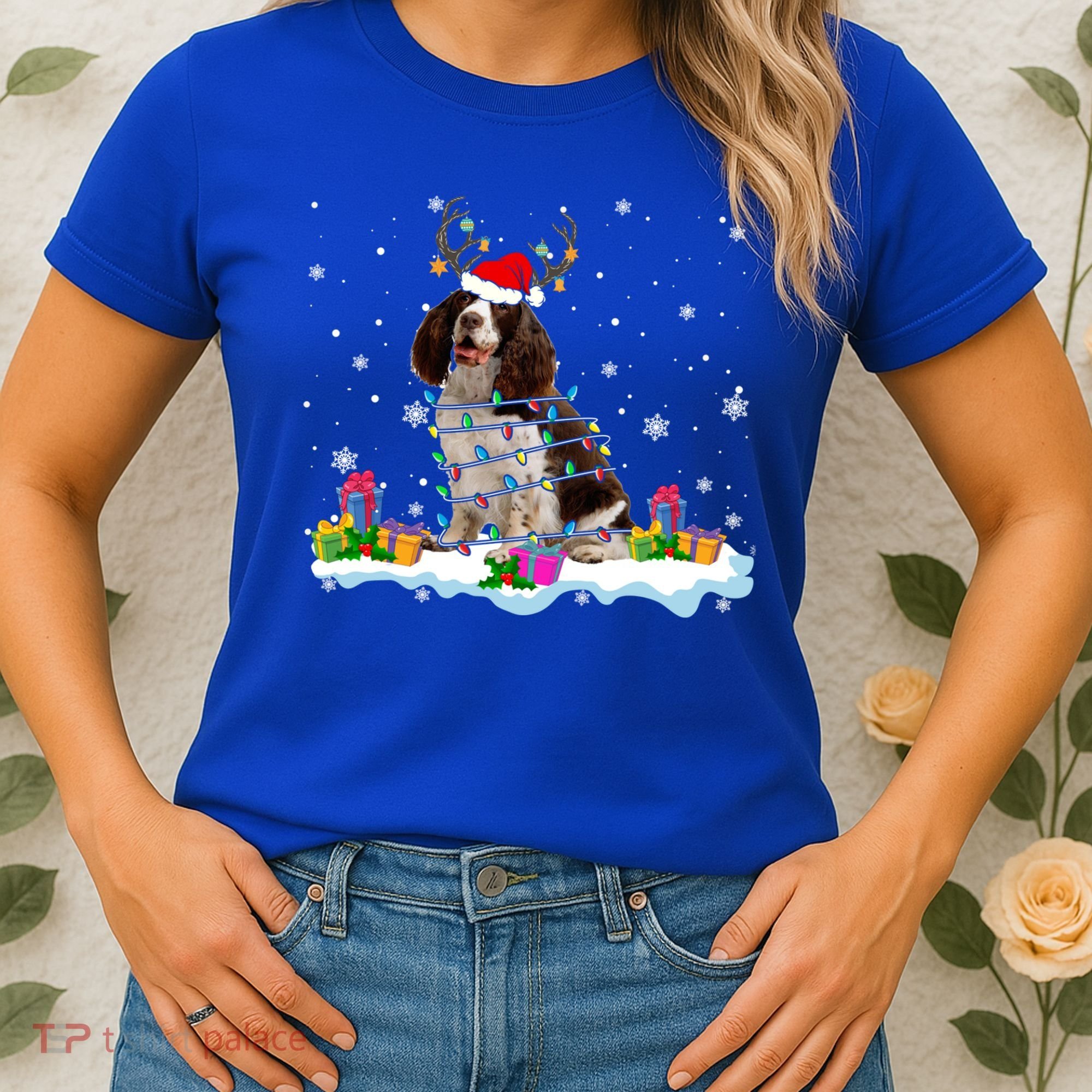 Santa English Springer Spaniel Christmas Santa Reindeer Dog Great Gift Women's T-Shirt