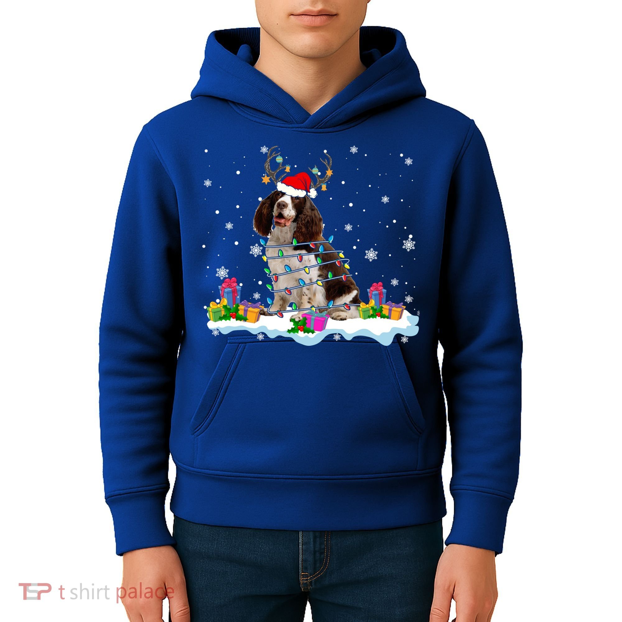 Santa English Springer Spaniel Christmas Santa Reindeer Dog Great Gift Kids Hoodie