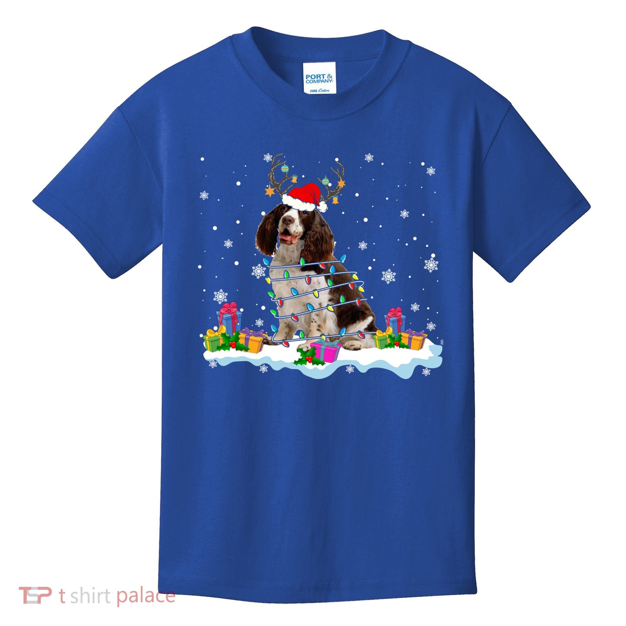 Santa English Springer Spaniel Christmas Santa Reindeer Dog Great Gift Kids T-Shirt
