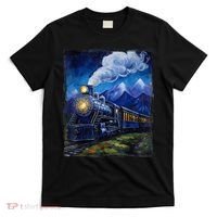 Steam Engine Steam Train Vintage Van Gogh Locomotive T-Shirt thumb 0