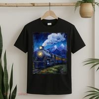 Steam Engine Steam Train Vintage Van Gogh Locomotive T-Shirt thumb 2