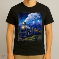 Steam Engine Steam Train Vintage Van Gogh Locomotive T-Shirt thumb 3