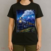 Steam Engine Steam Train Vintage Van Gogh Locomotive T-Shirt thumb 4