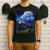 Steam Engine Steam Train Vintage Van Gogh Locomotive T-Shirt thumb 6