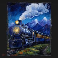 Steam Engine Steam Train Vintage Van Gogh Locomotive T-Shirt thumb 7