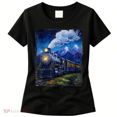 Steam Engine Steam Train Vintage Van Gogh Locomotive Women's T-Shirt