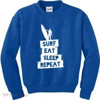 Surf Eat Sleep Repeat Retro Vintage Surfer Kids Sweatshirt thumb 0