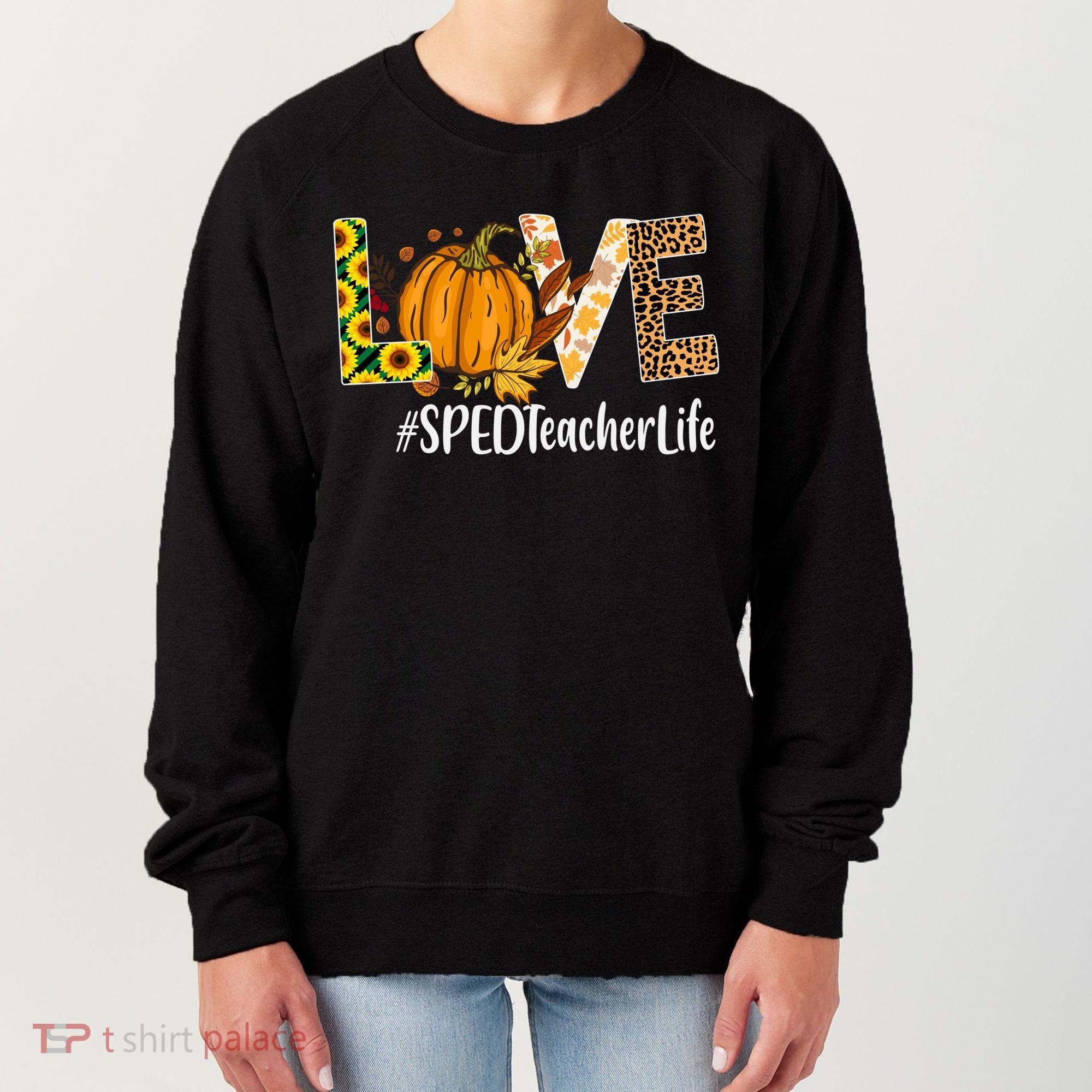 Special Education Teacher Love Fall Leopard Halloween Autumn Gift Women's Sweatshirt