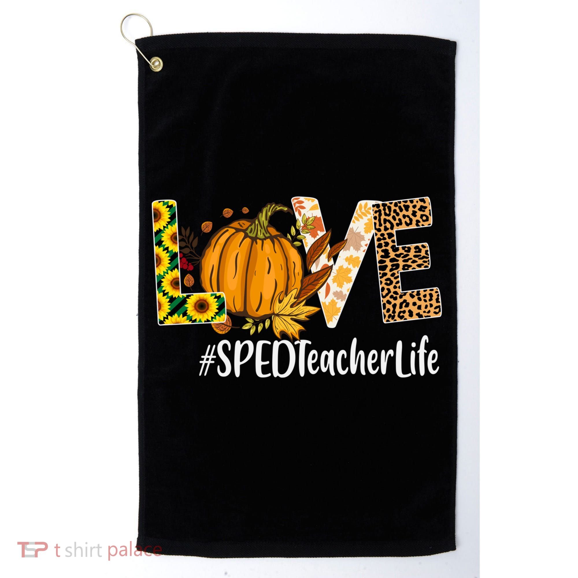 Special Education Teacher Love Fall Leopard Halloween Autumn Gift Golf Towel