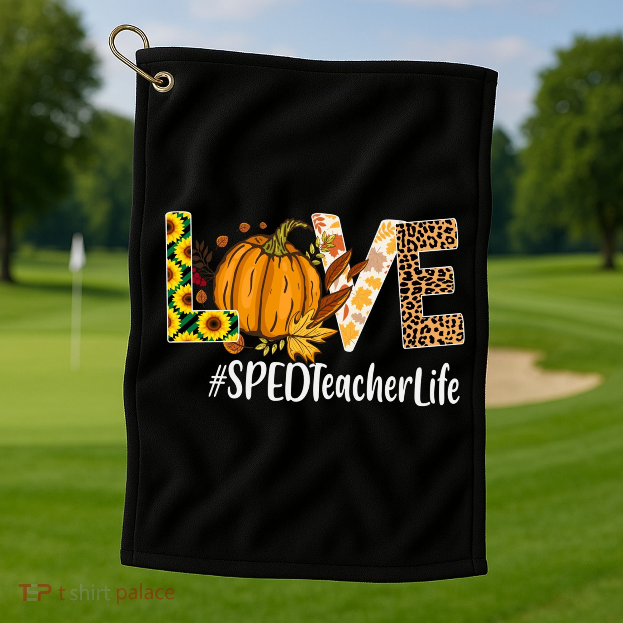 Special Education Teacher Love Fall Leopard Halloween Autumn Gift Golf Towel
