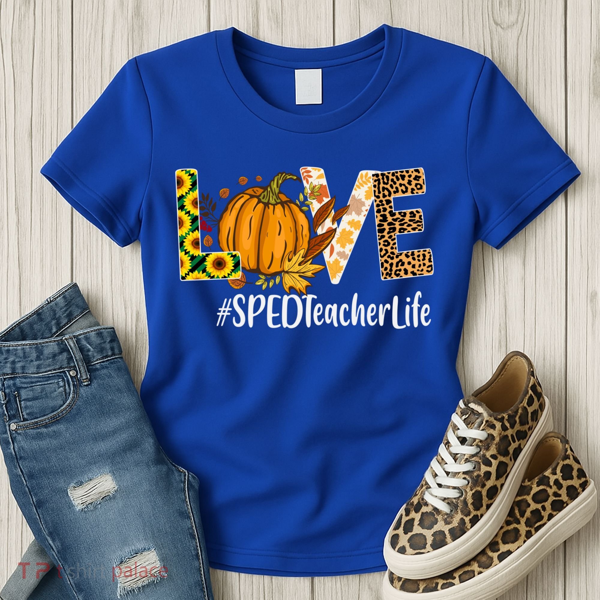 Special Education Teacher Love Fall Leopard Halloween Autumn Gift Women's T-Shirt