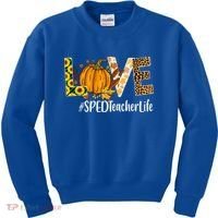 Special Education Teacher Love Fall Leopard Halloween Autumn Gift Kids Sweatshirt thumb 0