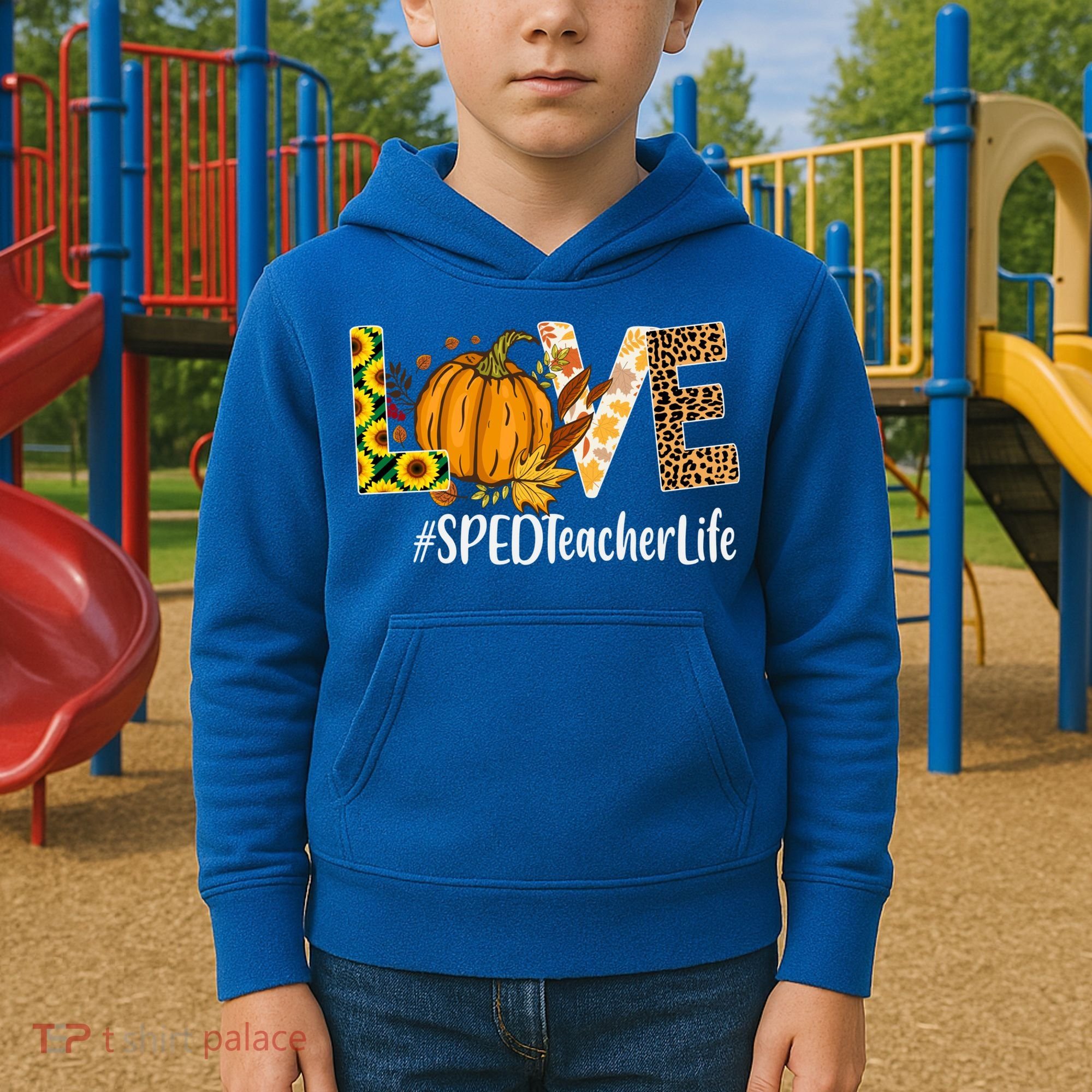 Special Education Teacher Love Fall Leopard Halloween Autumn Gift Kids Hoodie