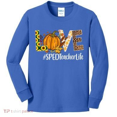 Special Education Teacher Love Fall Leopard Halloween Autumn Gift Kids Long Sleeve Shirt