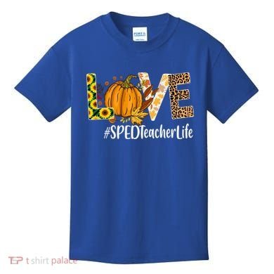 Special Education Teacher Love Fall Leopard Halloween Autumn Gift Kids T-Shirt