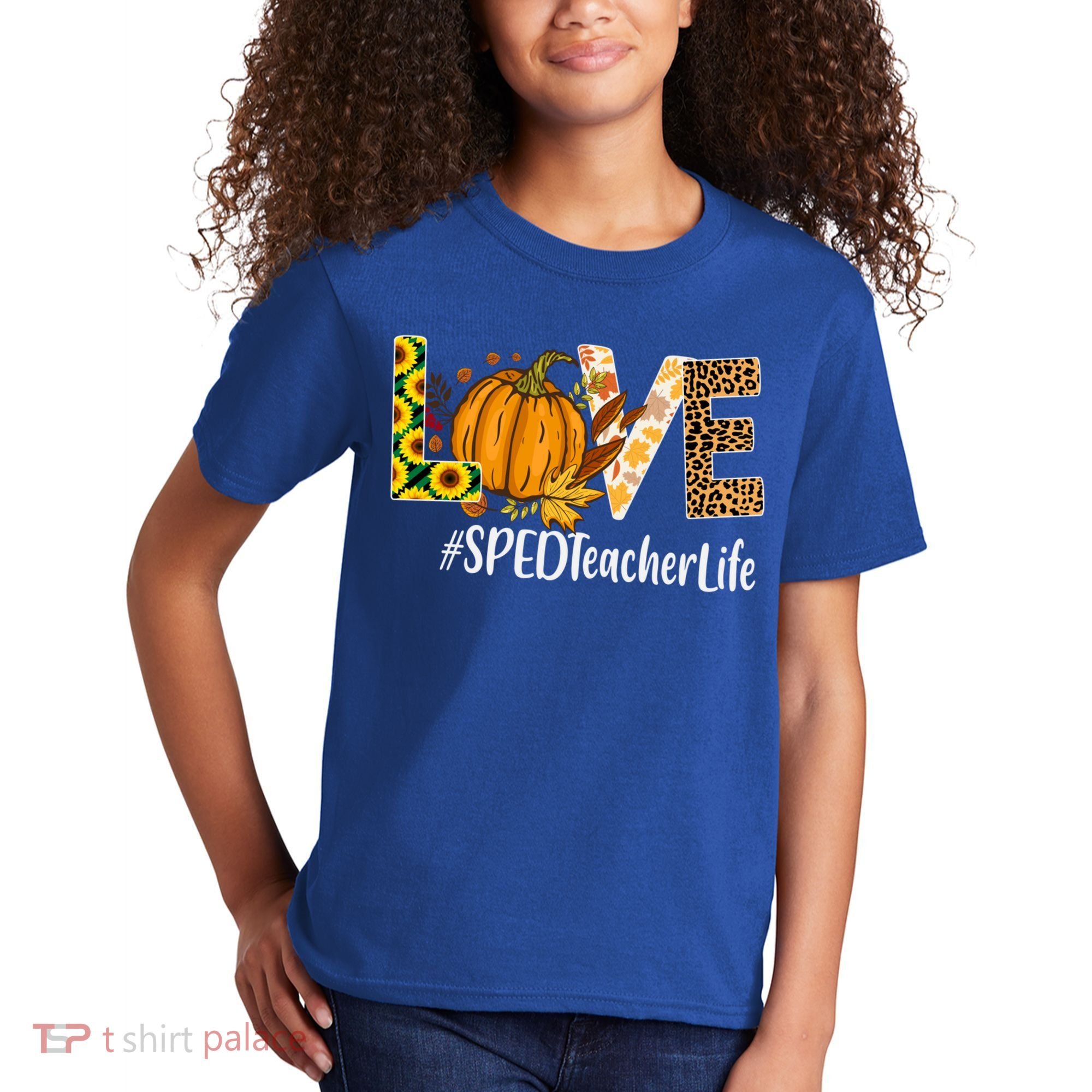 Special Education Teacher Love Fall Leopard Halloween Autumn Gift Kids T-Shirt