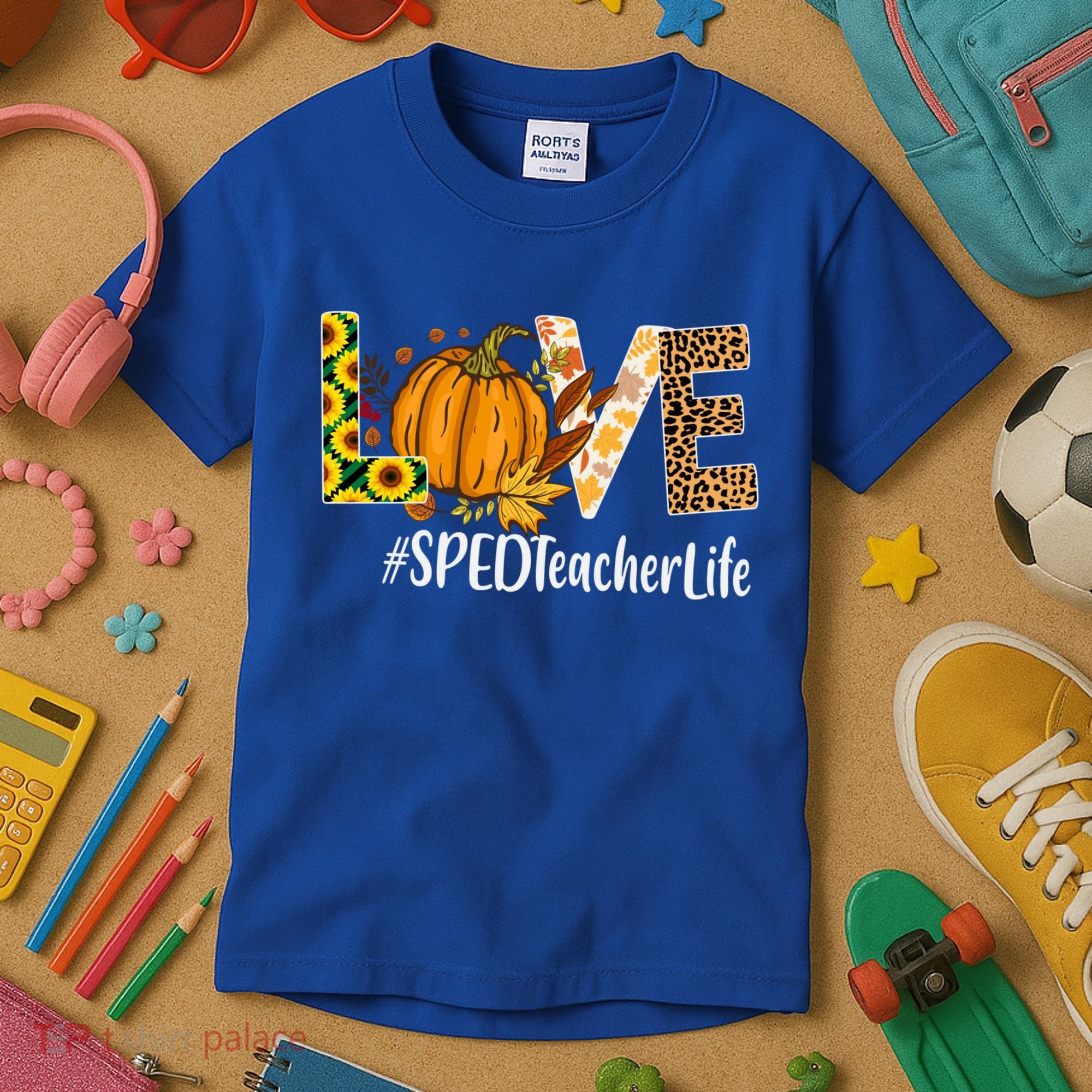 Special Education Teacher Love Fall Leopard Halloween Autumn Gift Kids T-Shirt