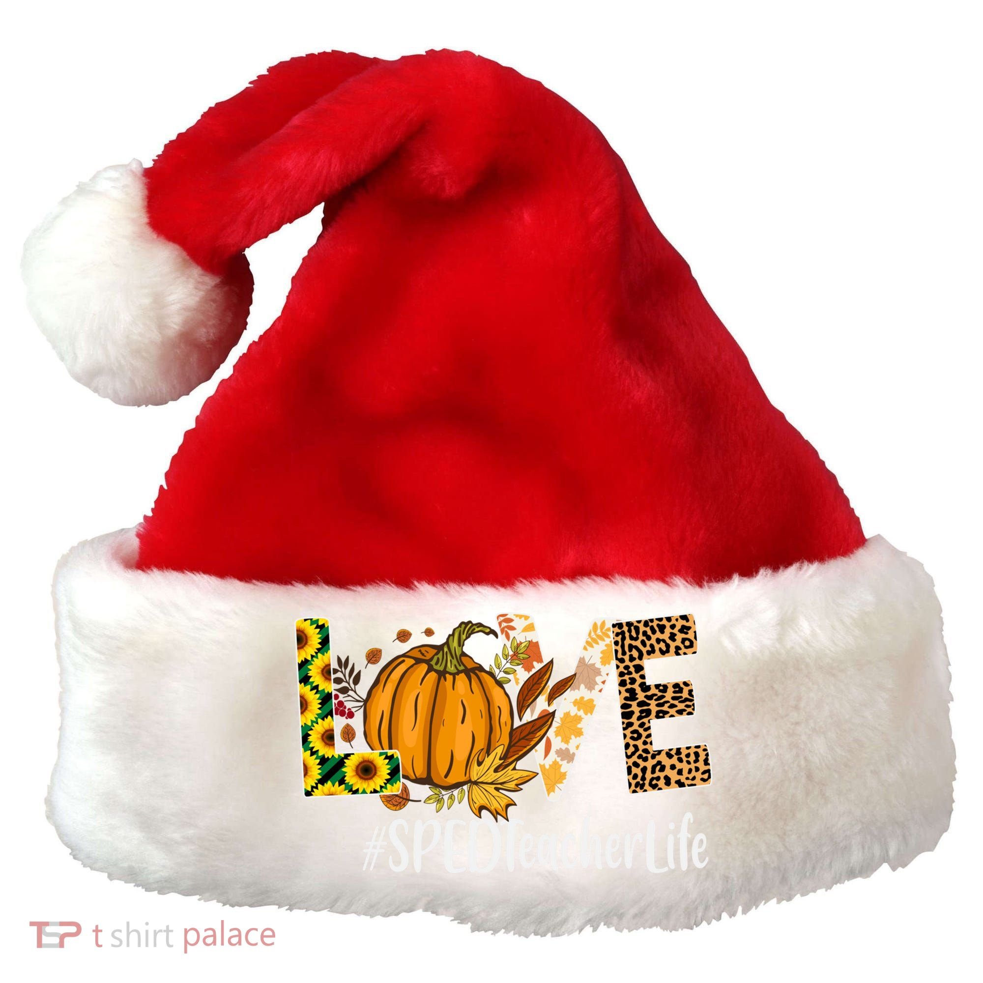 Special Education Teacher Love Fall Leopard Halloween Autumn Gift Santa Hat