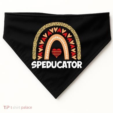 Special Ed Teacher Speducator Leopard Boho Rainbows Hearts Gift USA-Made Doggie Bandana