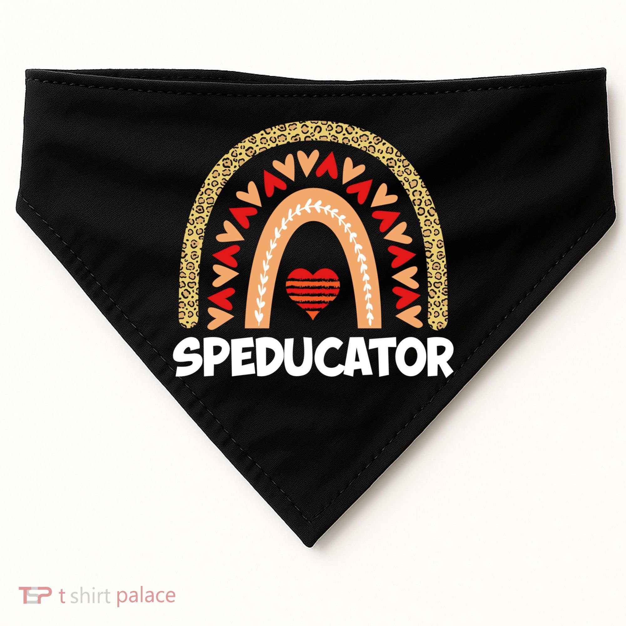 Special Ed Teacher Speducator Leopard Boho Rainbows Hearts Gift USA-Made Doggie Bandana