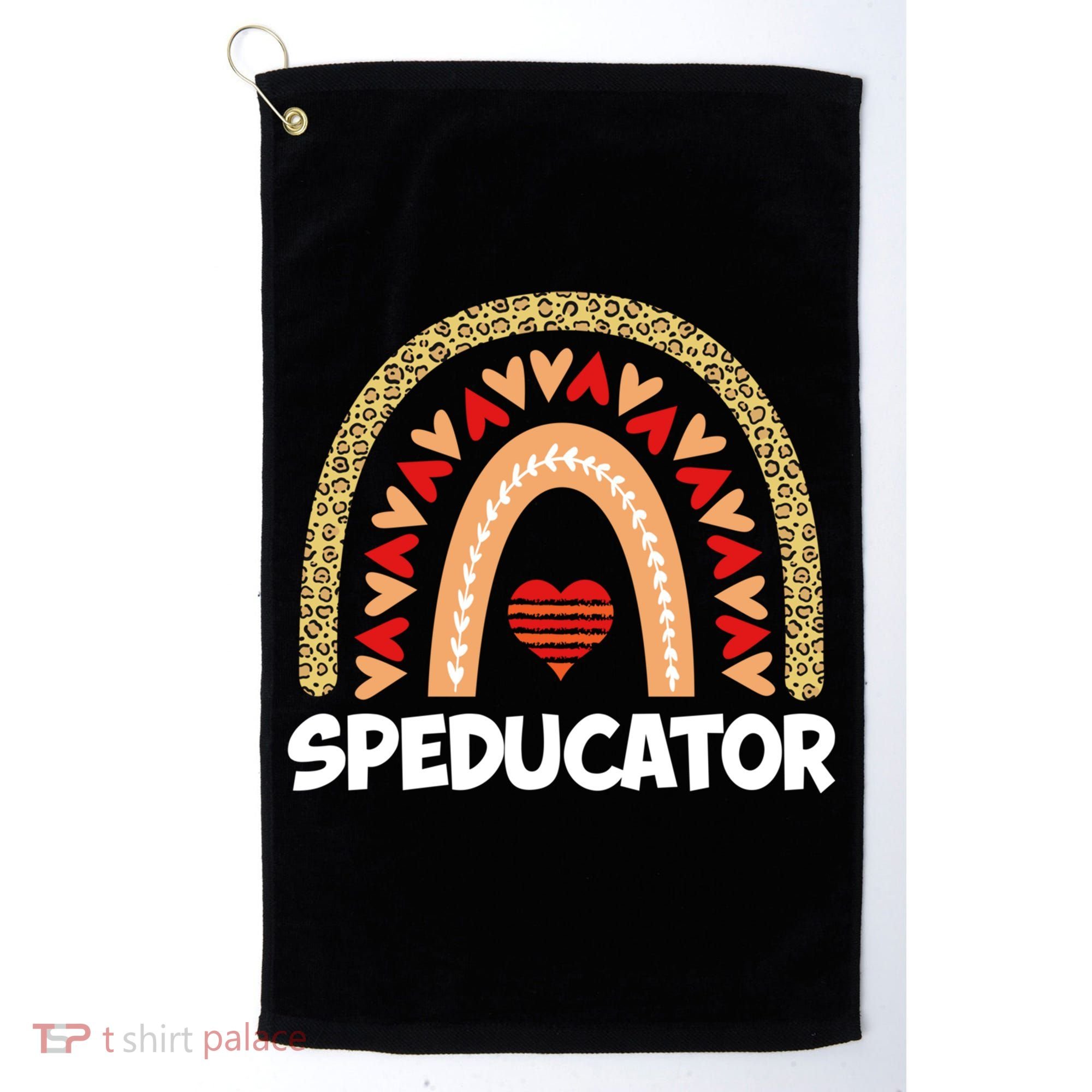 Special Ed Teacher Speducator Leopard Boho Rainbows Hearts Gift Golf Towel
