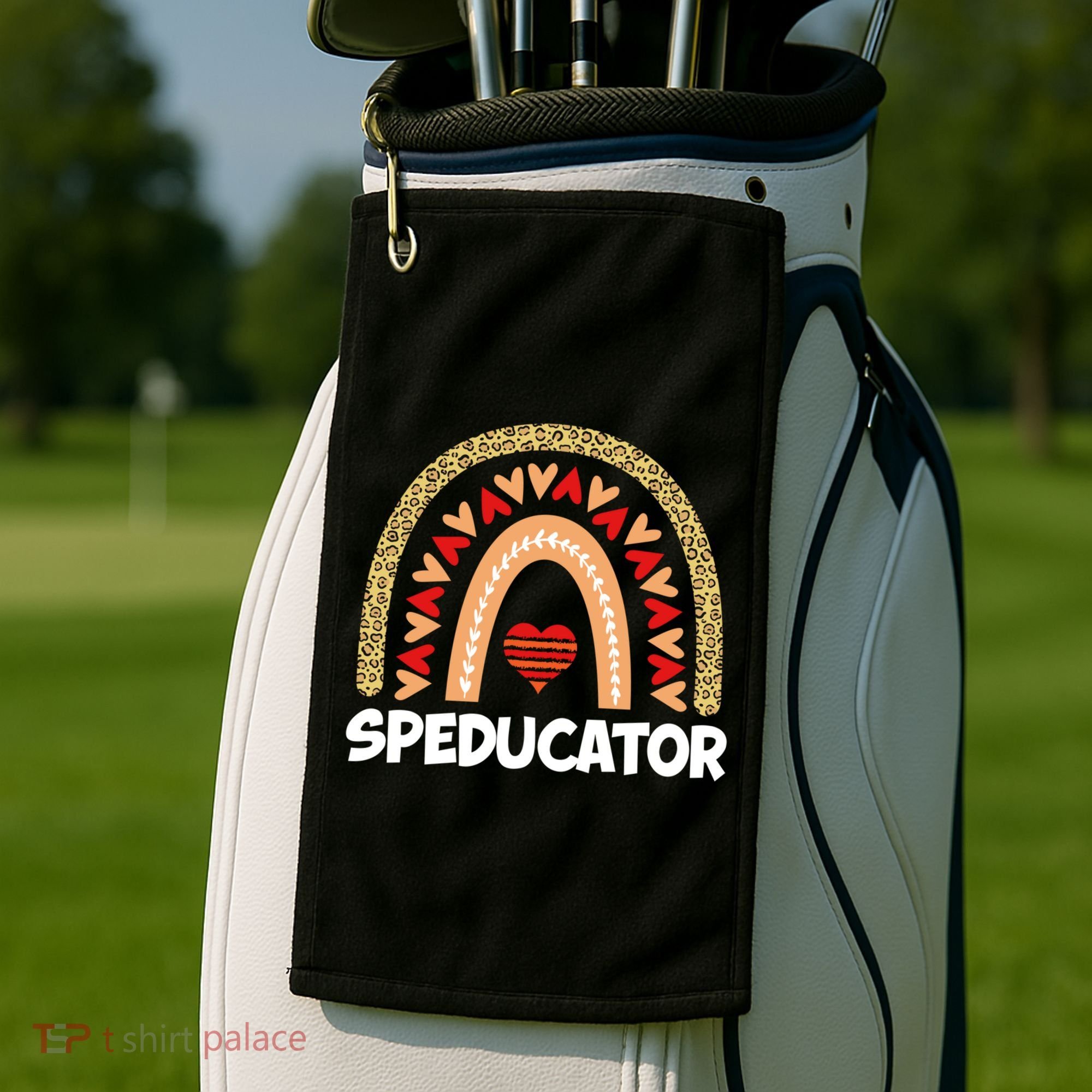 Special Ed Teacher Speducator Leopard Boho Rainbows Hearts Gift Golf Towel