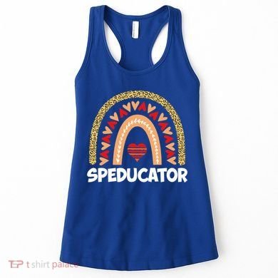 Special Ed Teacher Speducator Leopard Boho Rainbows Hearts Gift Women's Tank Top