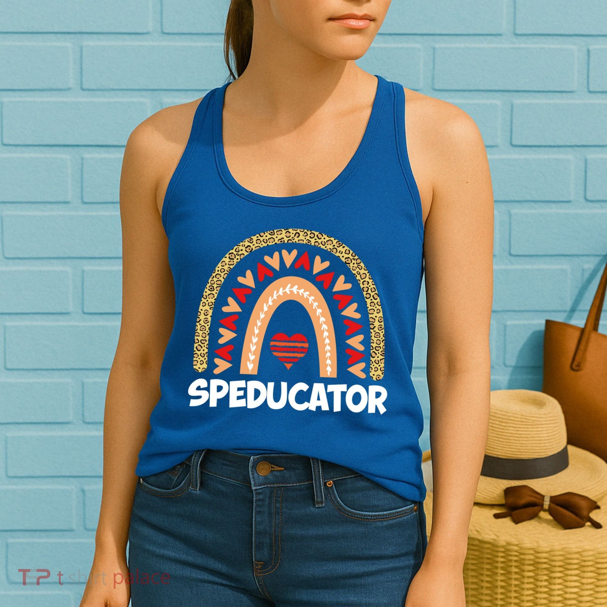 Special Ed Teacher Speducator Leopard Boho Rainbows Hearts Gift Women's Tank Top