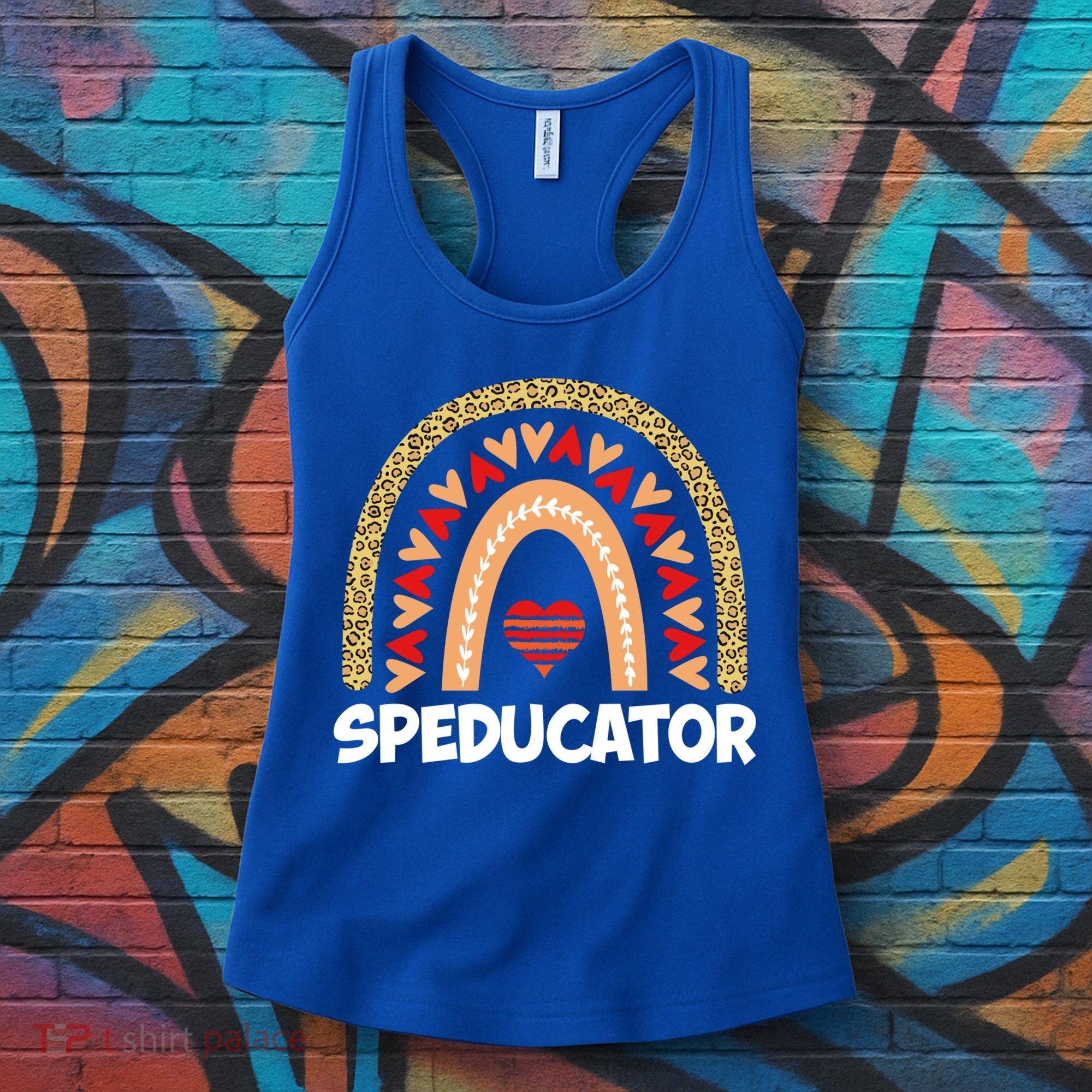 Special Ed Teacher Speducator Leopard Boho Rainbows Hearts Gift Women's Tank Top