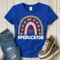 Special Ed Teacher Speducator Leopard Boho Rainbows Hearts Gift Women's T-Shirt thumb 3