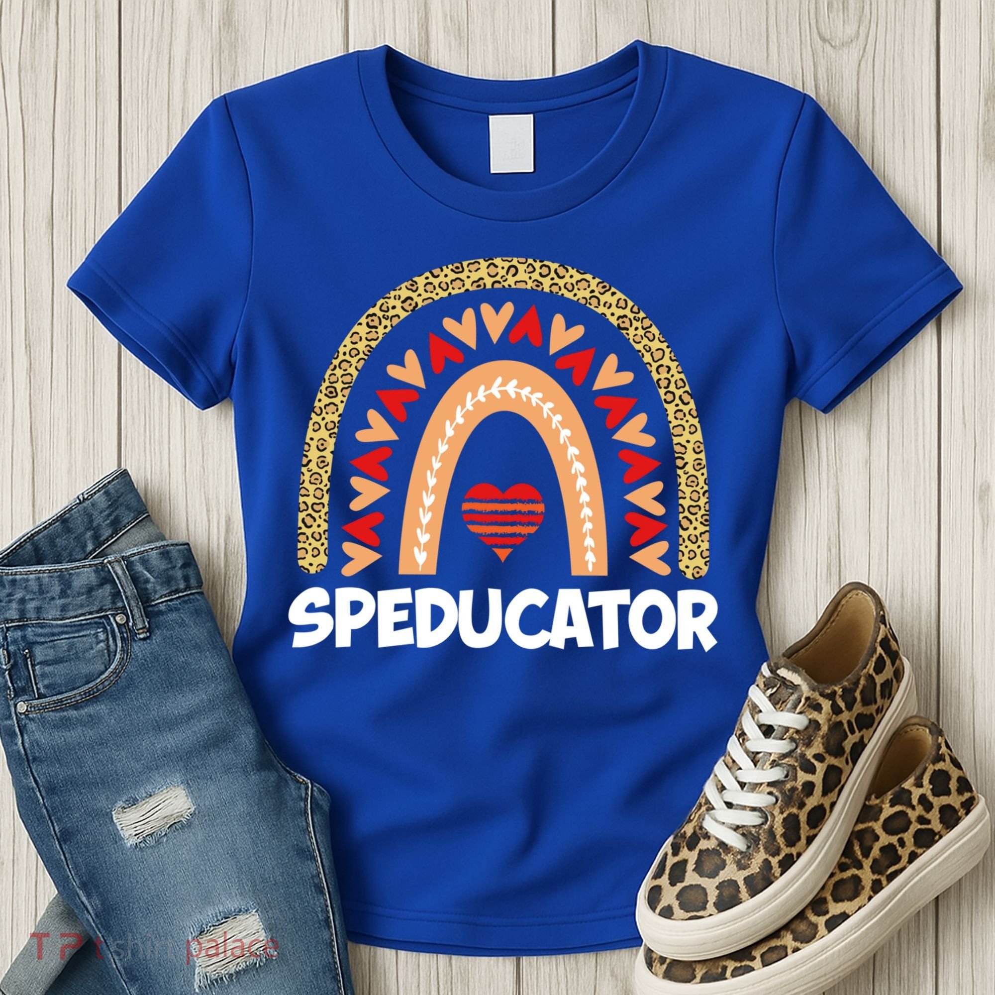 Special Ed Teacher Speducator Leopard Boho Rainbows Hearts Gift Women's T-Shirt