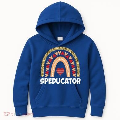 Special Ed Teacher Speducator Leopard Boho Rainbows Hearts Gift Kids Hoodie