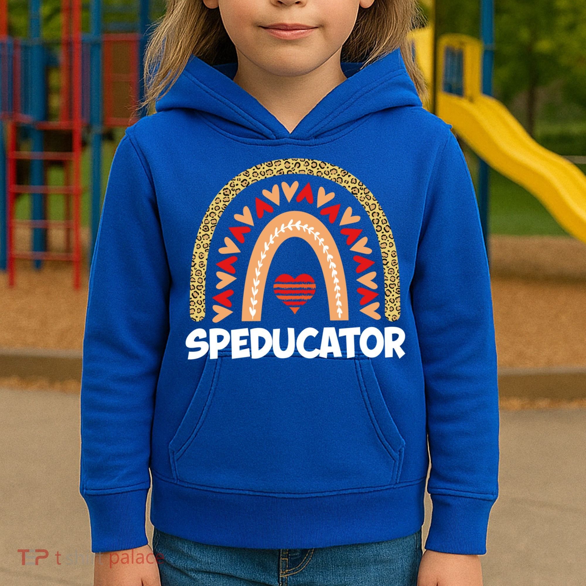 Special Ed Teacher Speducator Leopard Boho Rainbows Hearts Gift Kids Hoodie