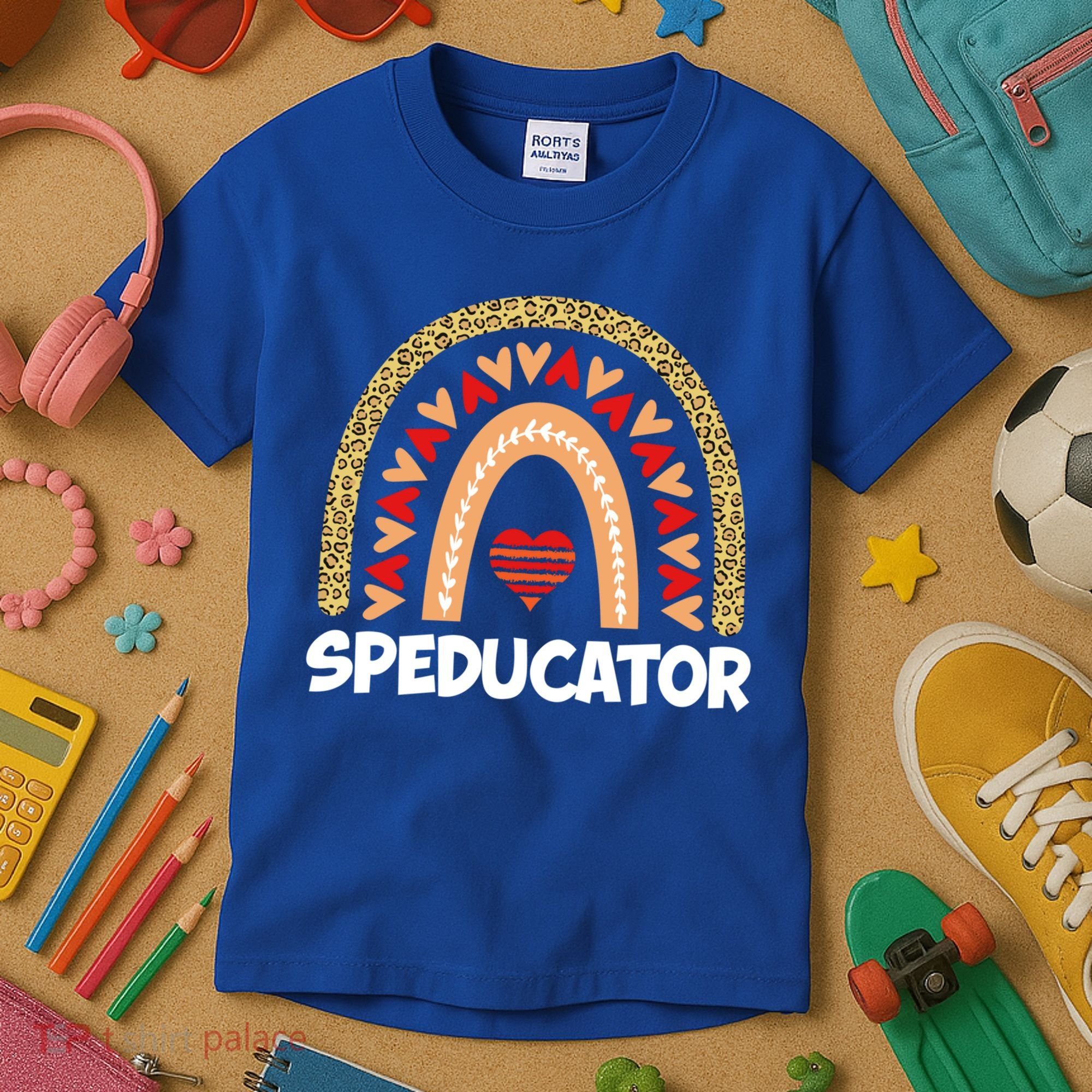 Special Ed Teacher Speducator Leopard Boho Rainbows Hearts Gift Kids T-Shirt