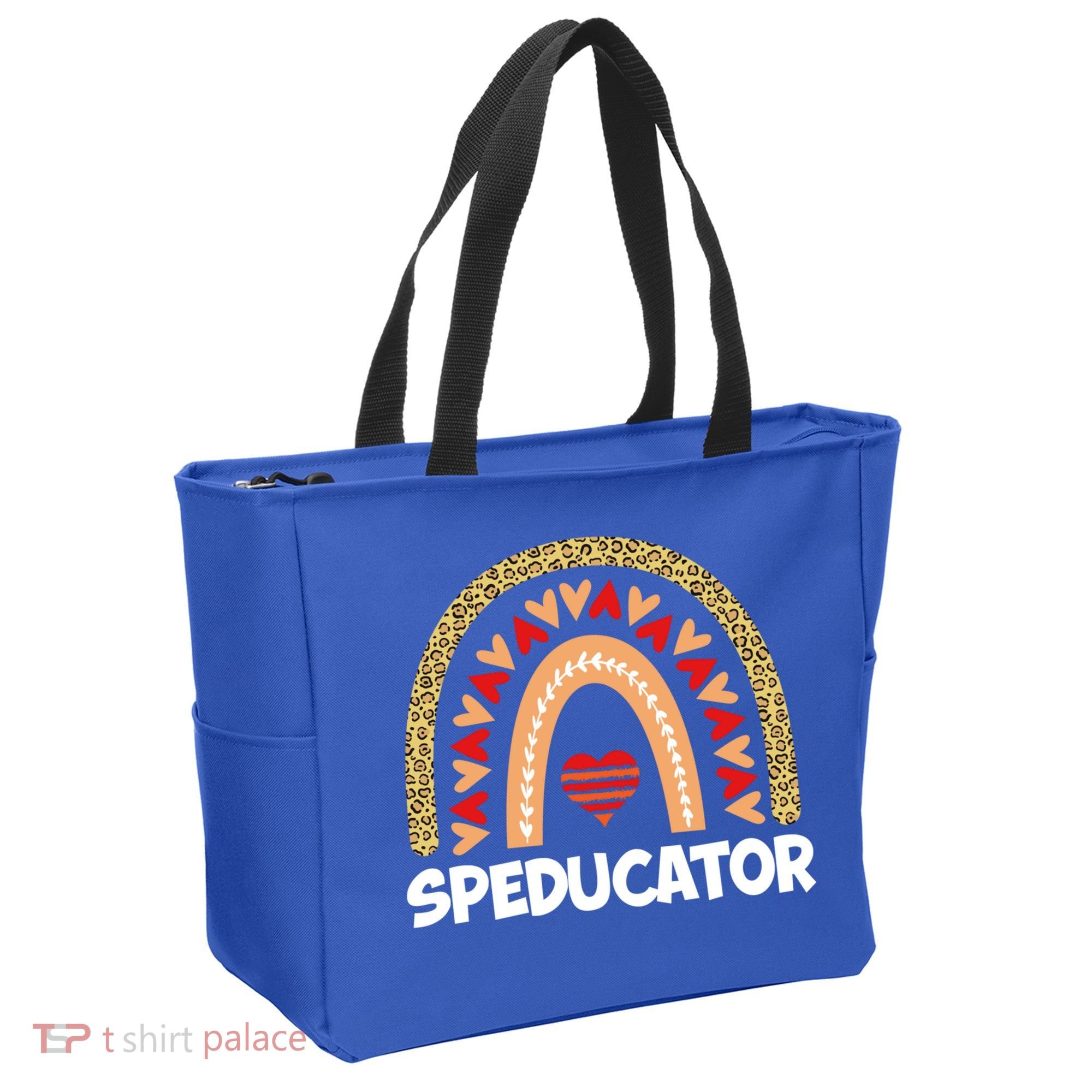 Special Ed Teacher Speducator Leopard Boho Rainbows Hearts Gift Tote Bag