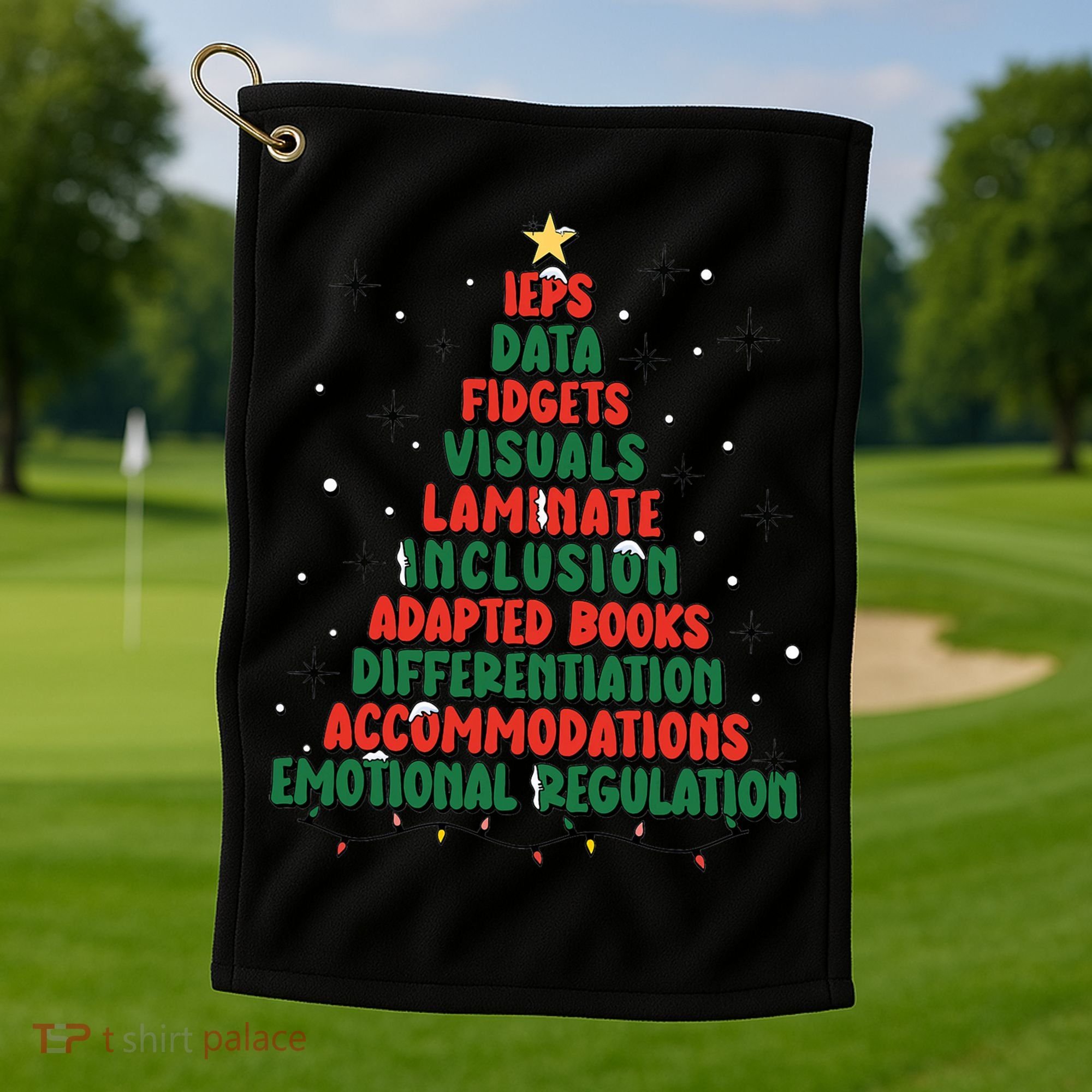 Special Ed Teacher Christmas Holiday Teacher Xmas Lights Golf Towel