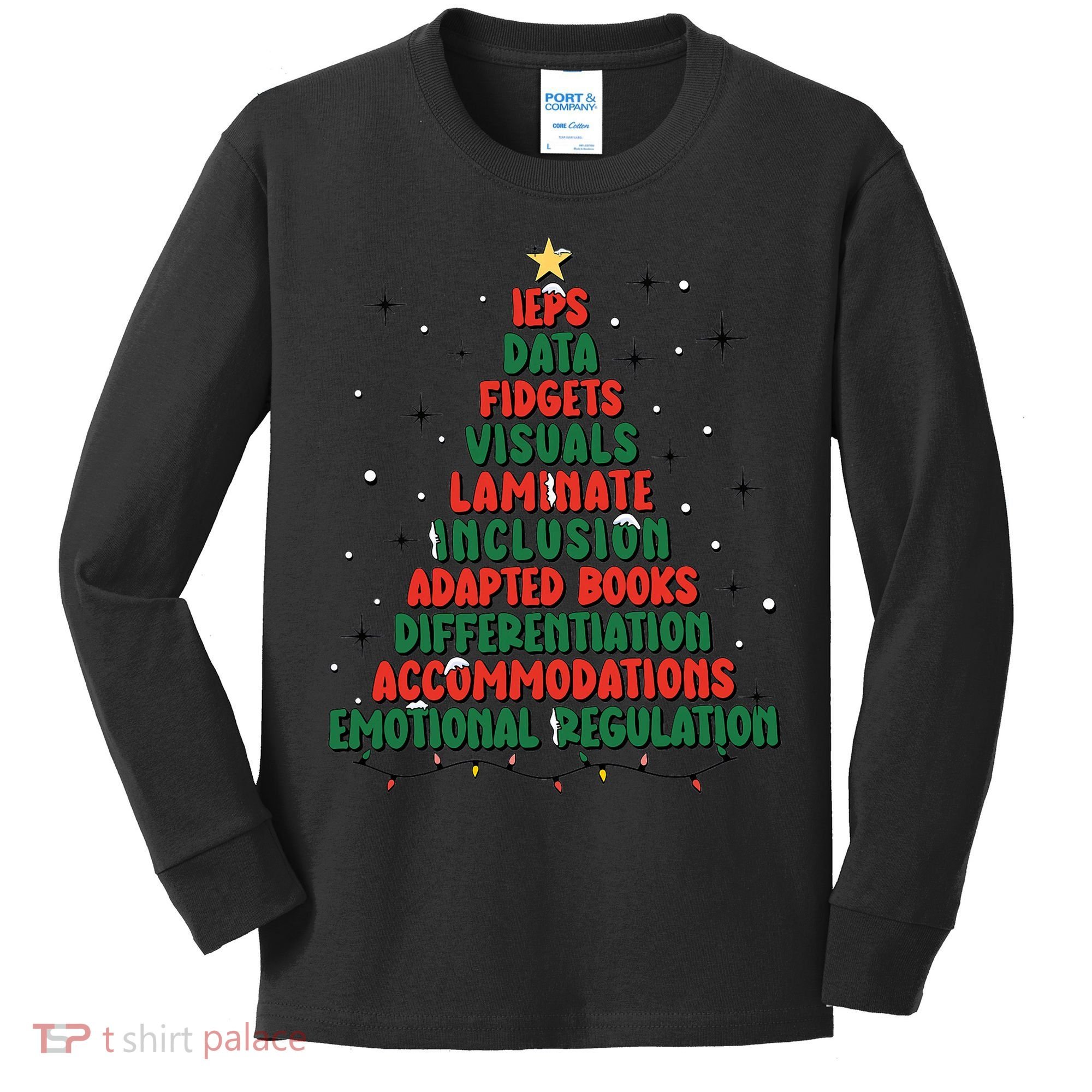Special Ed Teacher Christmas Holiday Teacher Xmas Lights Kids Long Sleeve Shirt