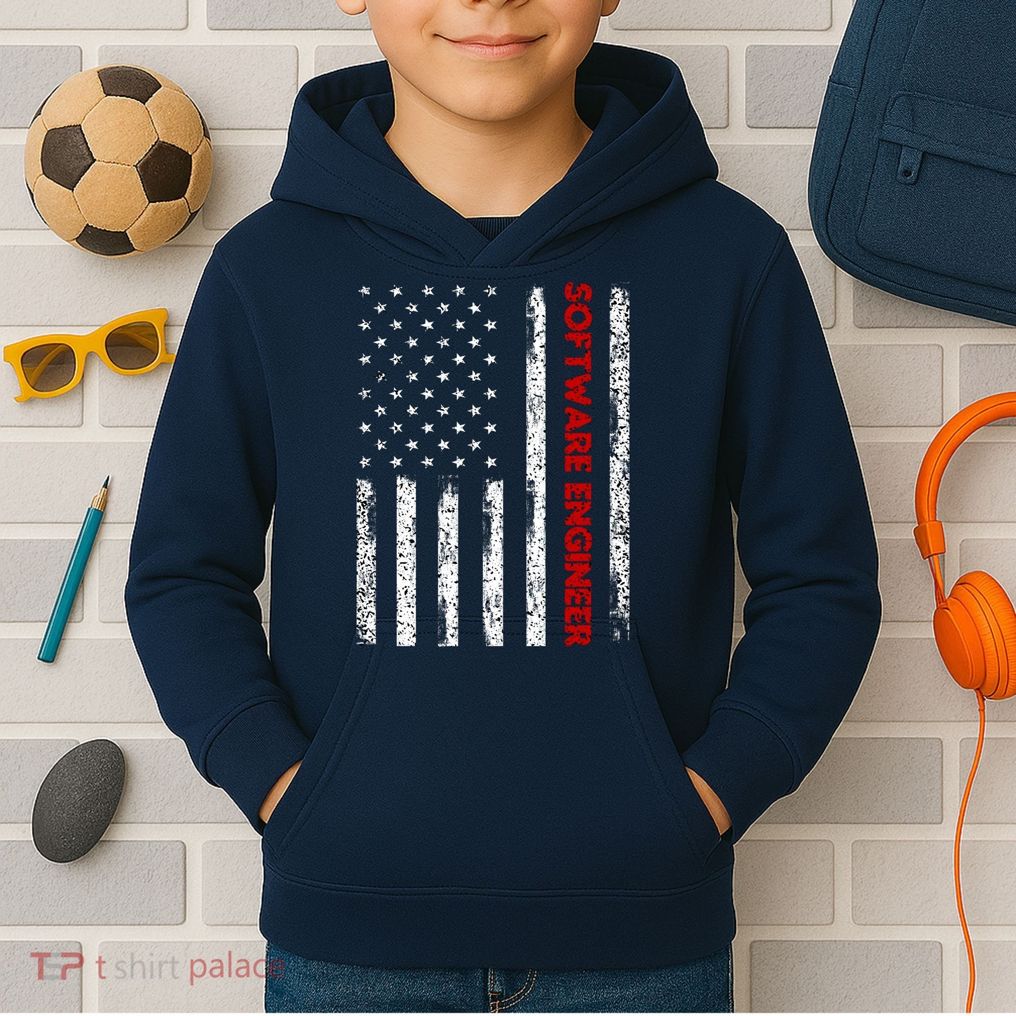 Software Engineer USA Flag Kids Hoodie