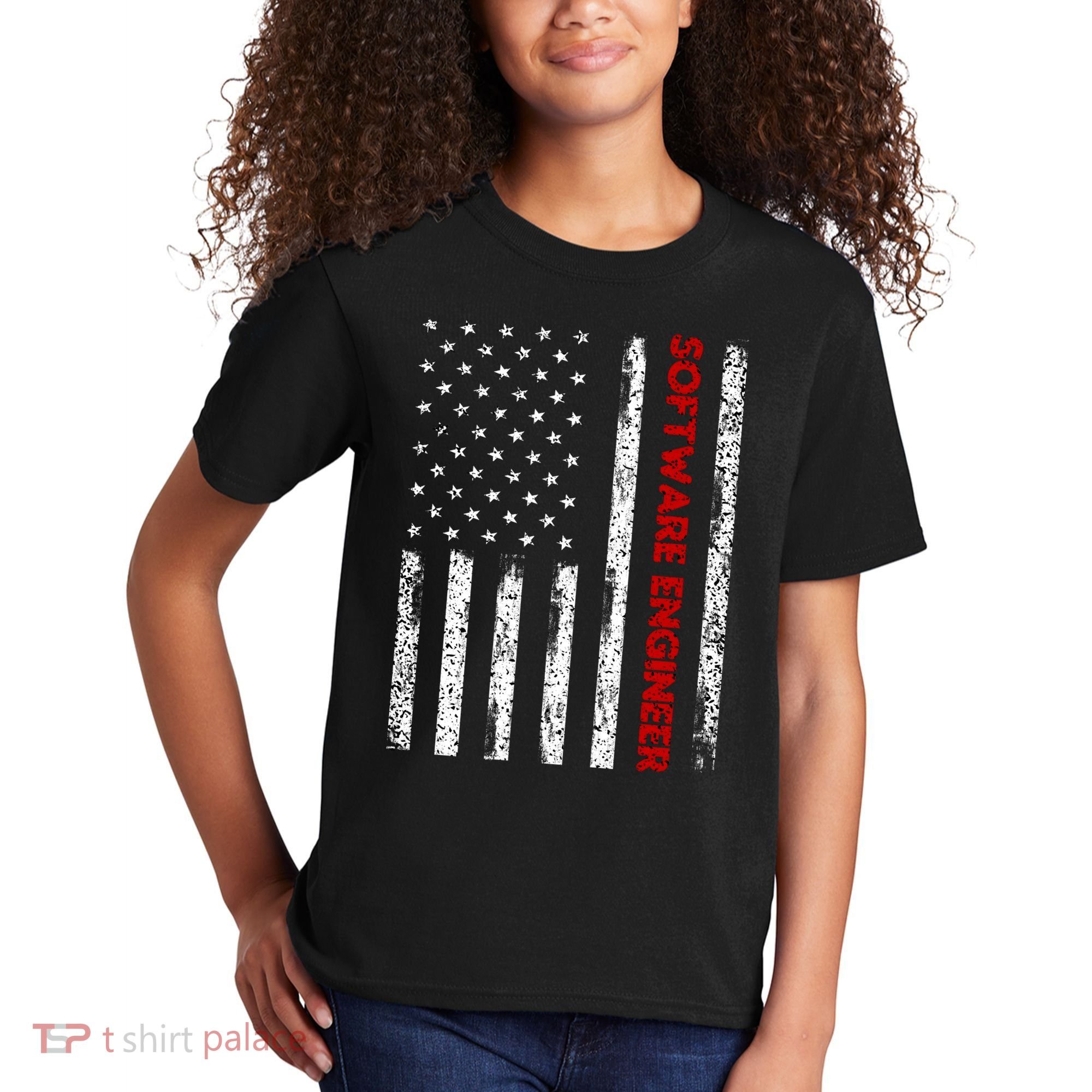 Software Engineer USA Flag Kids T-Shirt