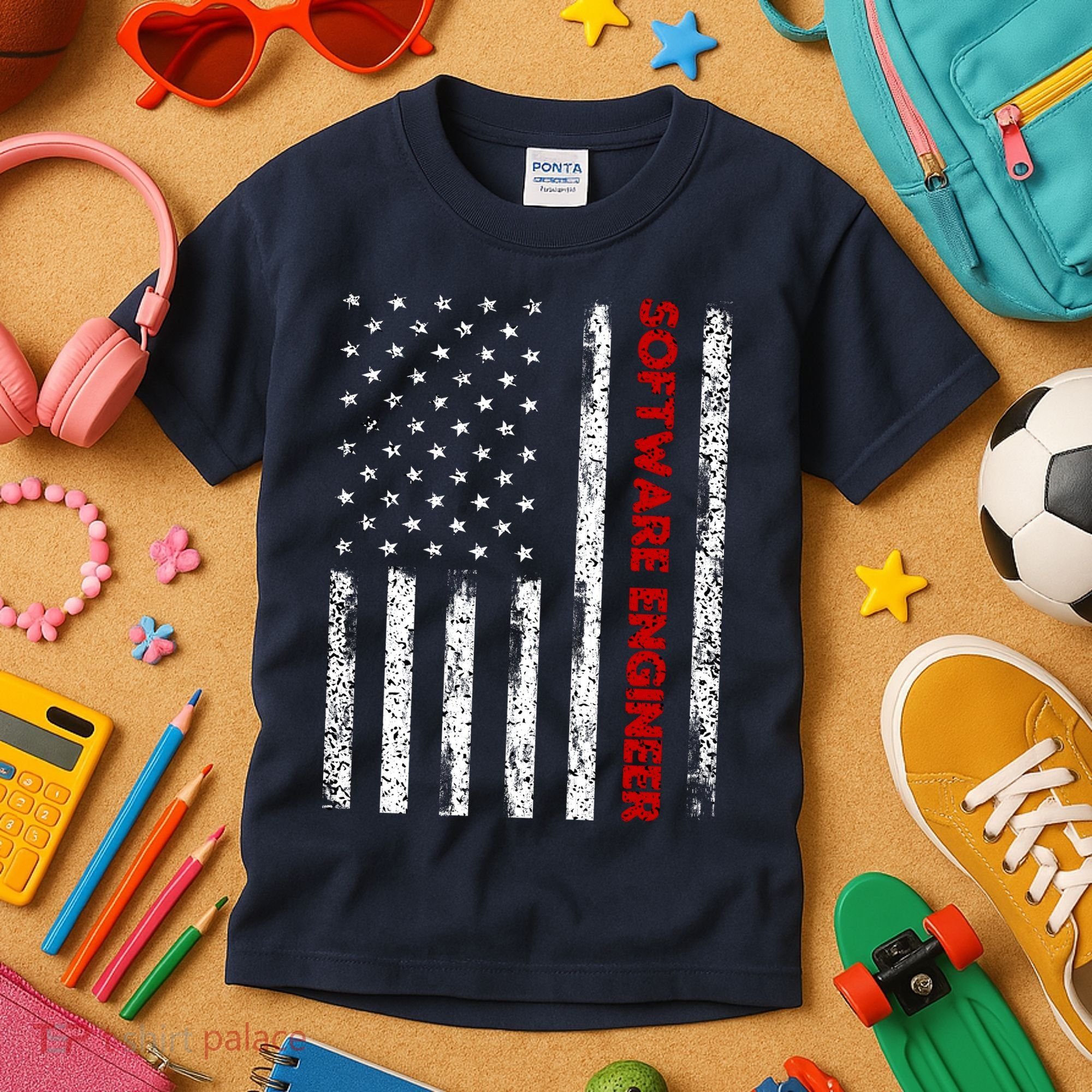 Software Engineer USA Flag Kids T-Shirt