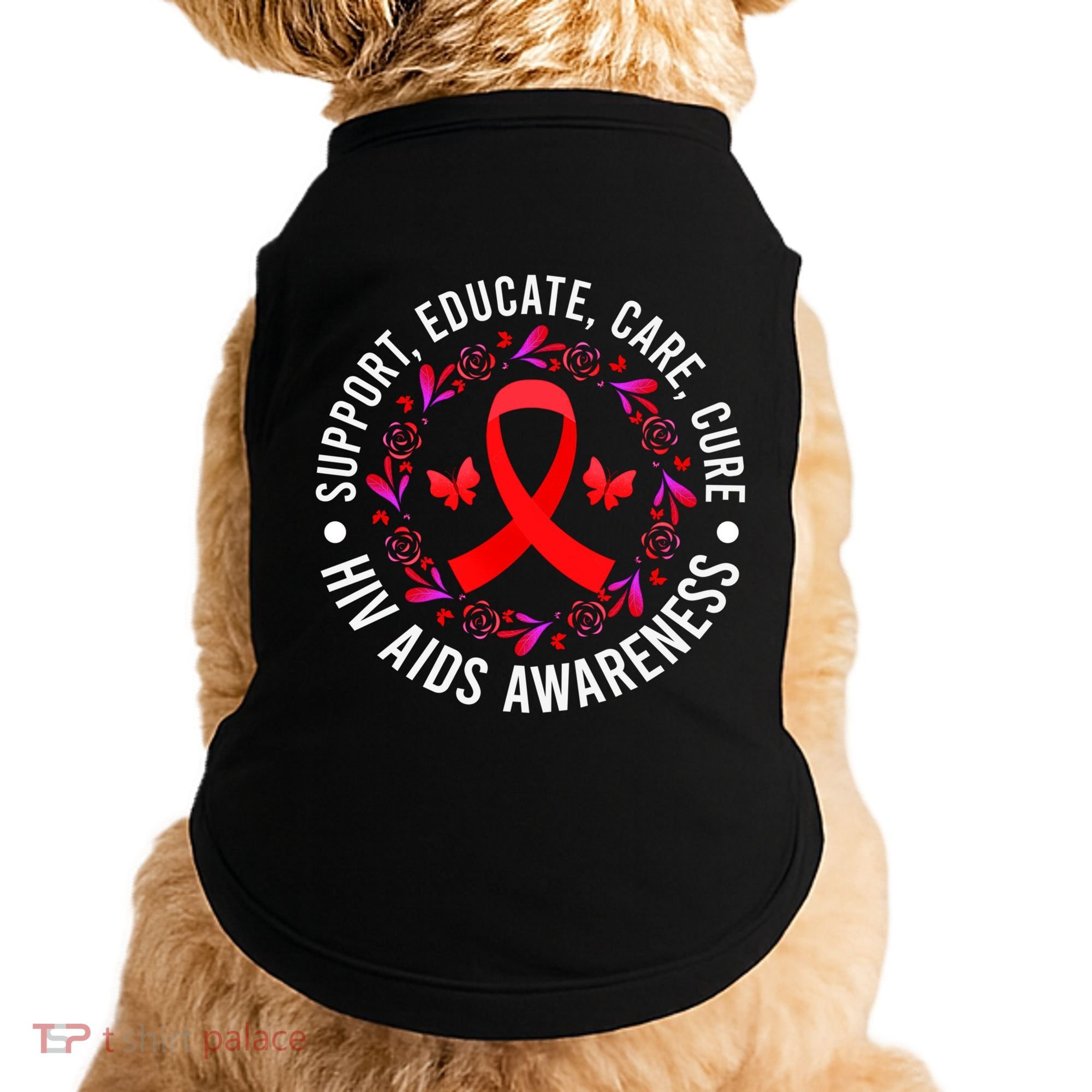 Support Educate World Aids Day Hiv/aids Awareness Red Ribbon Gift Doggie Tank