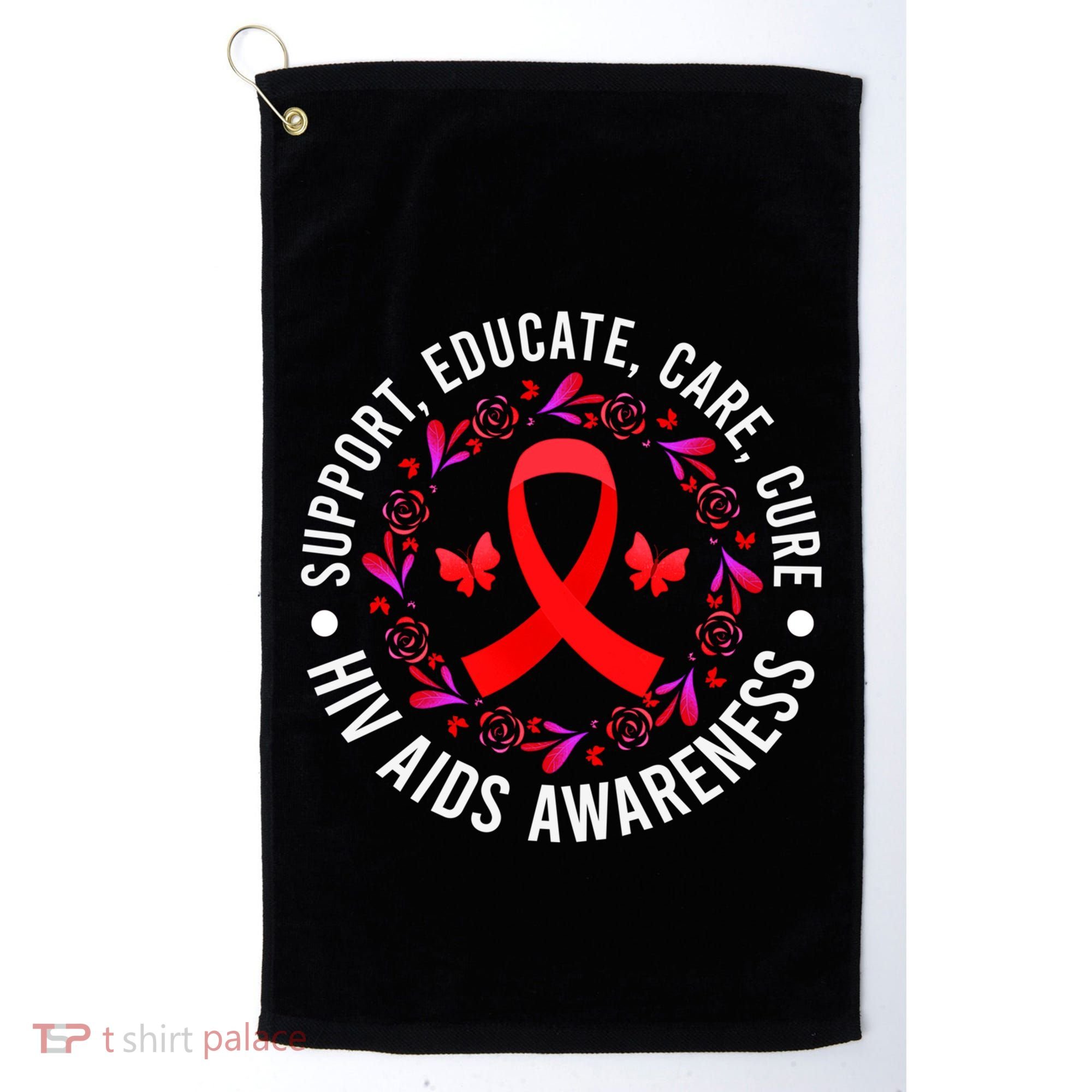 Support Educate World Aids Day Hiv/aids Awareness Red Ribbon Gift Golf Towel