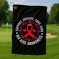 Support Educate World Aids Day Hiv/aids Awareness Red Ribbon Gift Golf Towel thumb 1